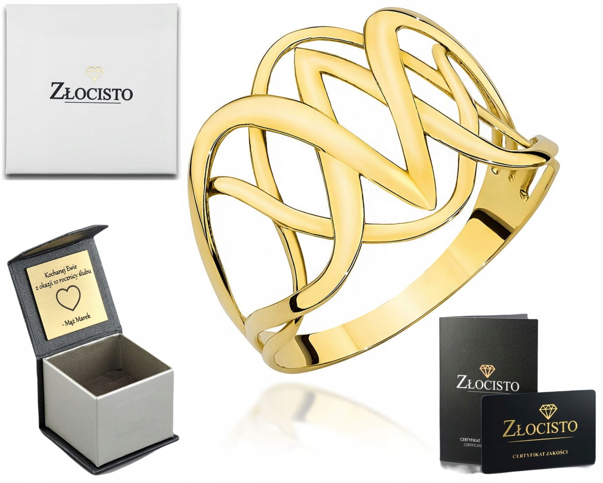 Zlatý Prstýnek Zaplétaný Zavinovačkou Široký 585 14K Dárek Pro Ženu