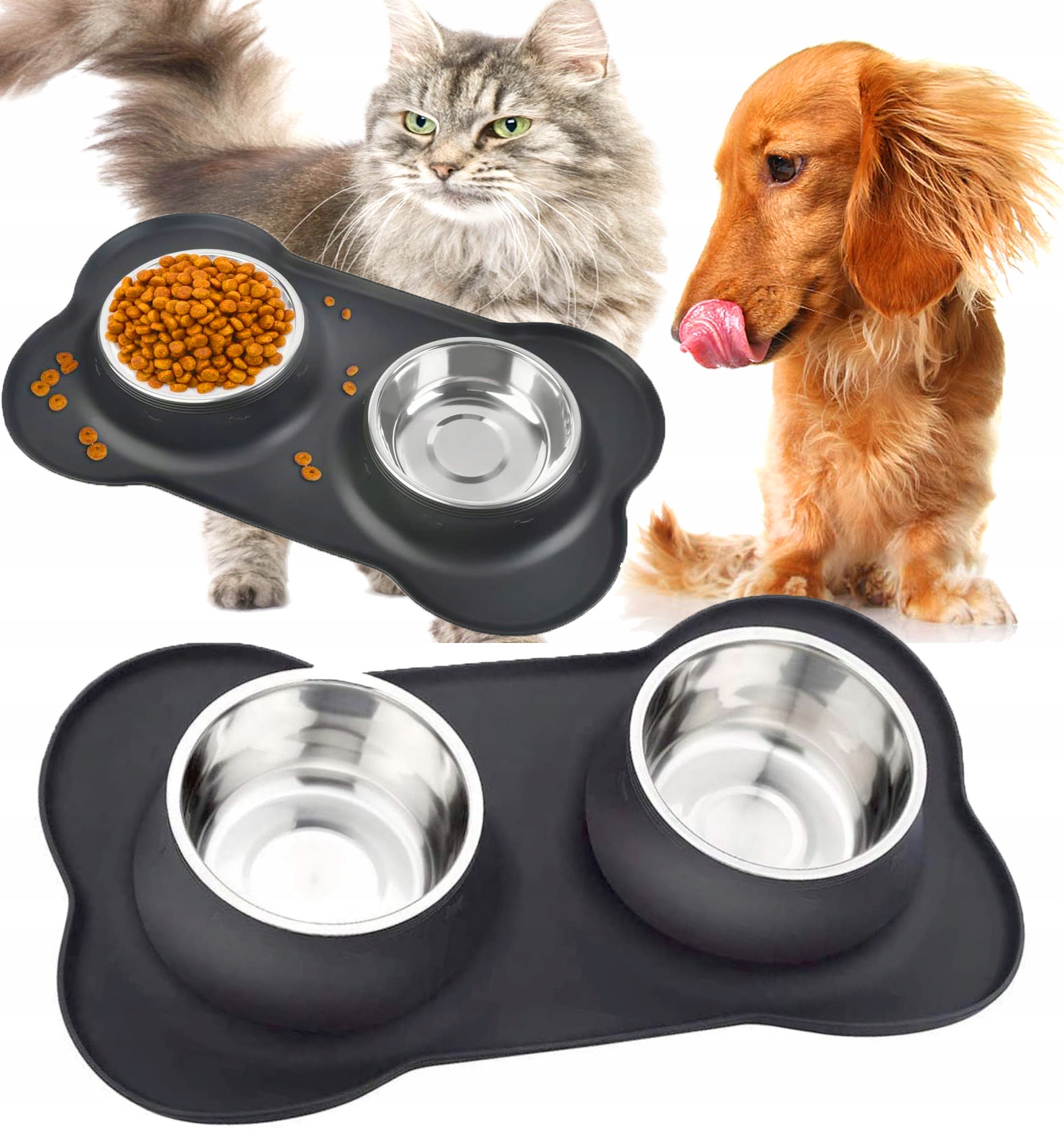 Levně Dvojitá Miska Pro Psa Kočku Silikonová Podložka Pod Misky Protiskluzová