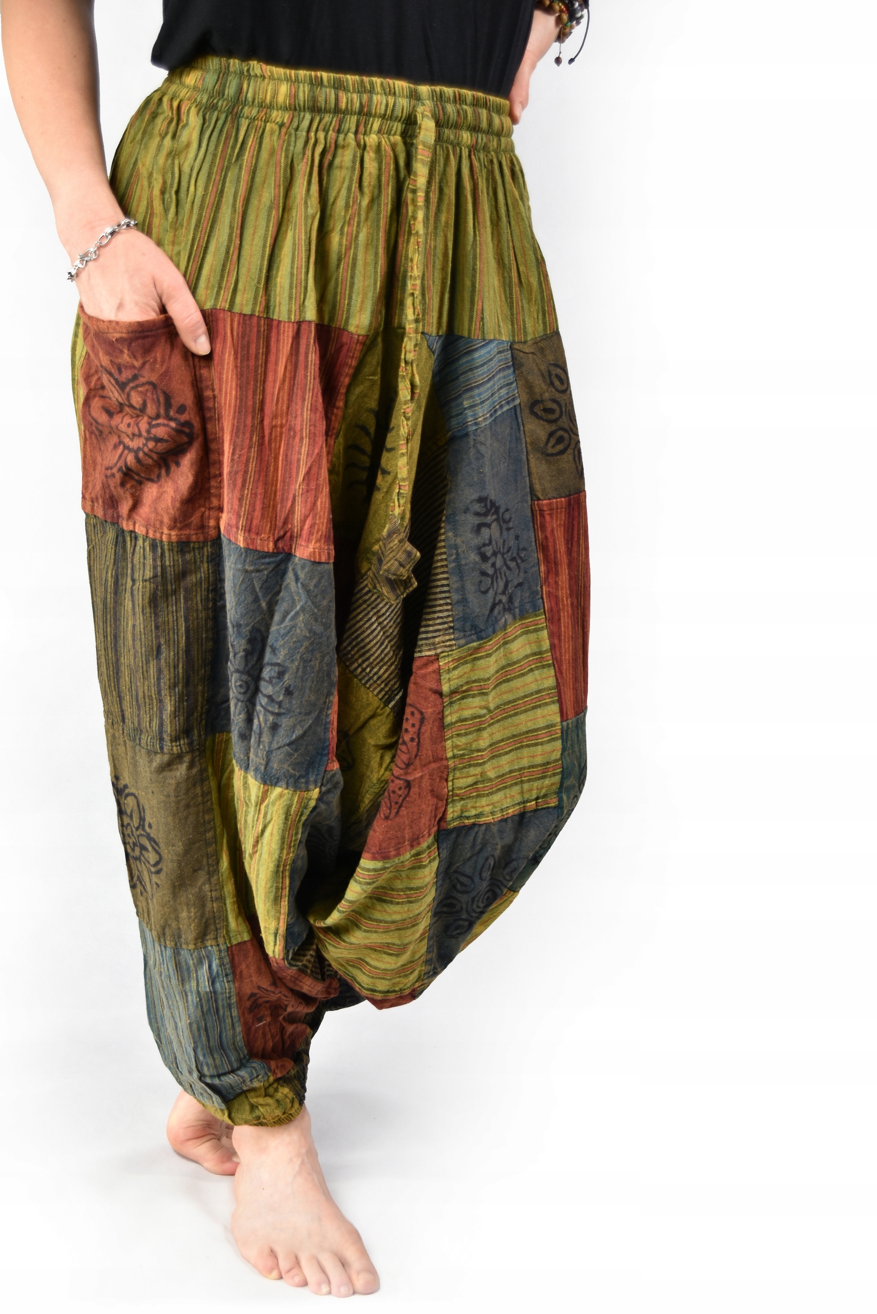 Szarawary NEPAL Alladynki Joga HANDMADE Kolorowe KHAKI Marka Hamro