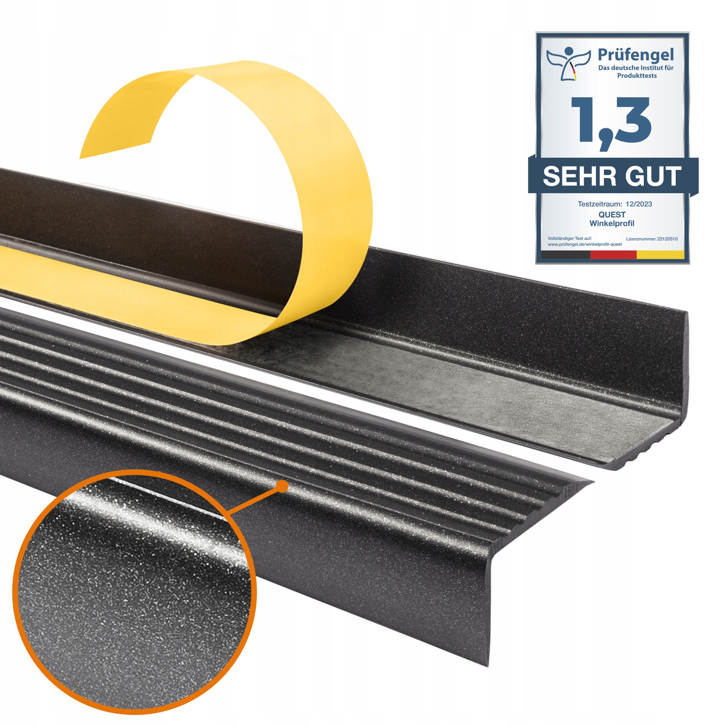 Samolepiaci protišmykový schodiskový profil Nd 110 cm čierno-strieborný 40x25 mm