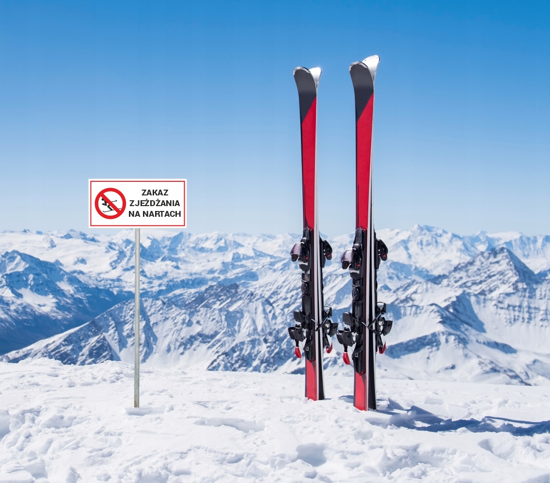 Zakaz zjeżdżania na nartach | Druk UV na płycie | Szyld - Tabliczka | NARTY Kod producenta narty