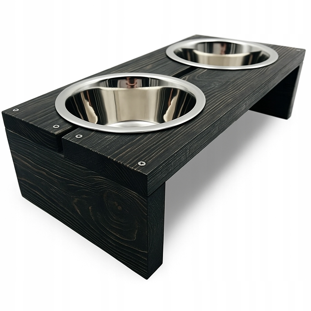 Levně Sada dvou misek pro psa 1800 ml na dřevěném stojanu, černá