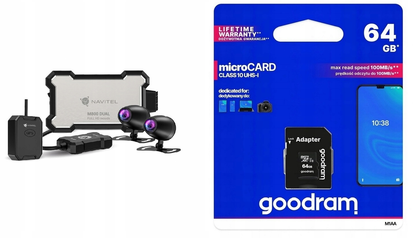 Navitel M800 Dual Rejestrator motocyklowy kamera jazdy IP66 UTV ATV ++ 64GB