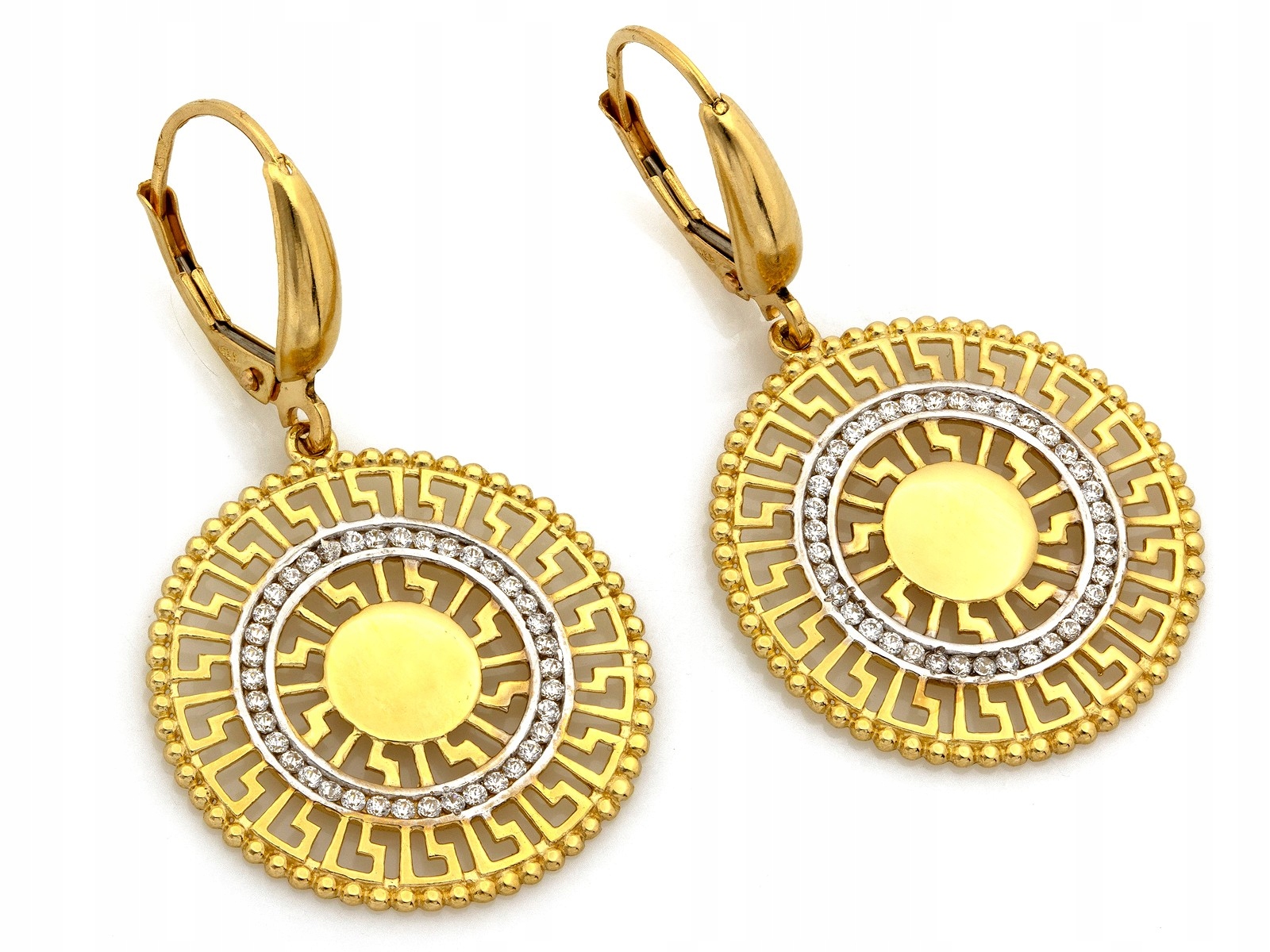 Dámské Náušnice Zlaté 585 závěsné ažurové s řeckým vzorem pro ni