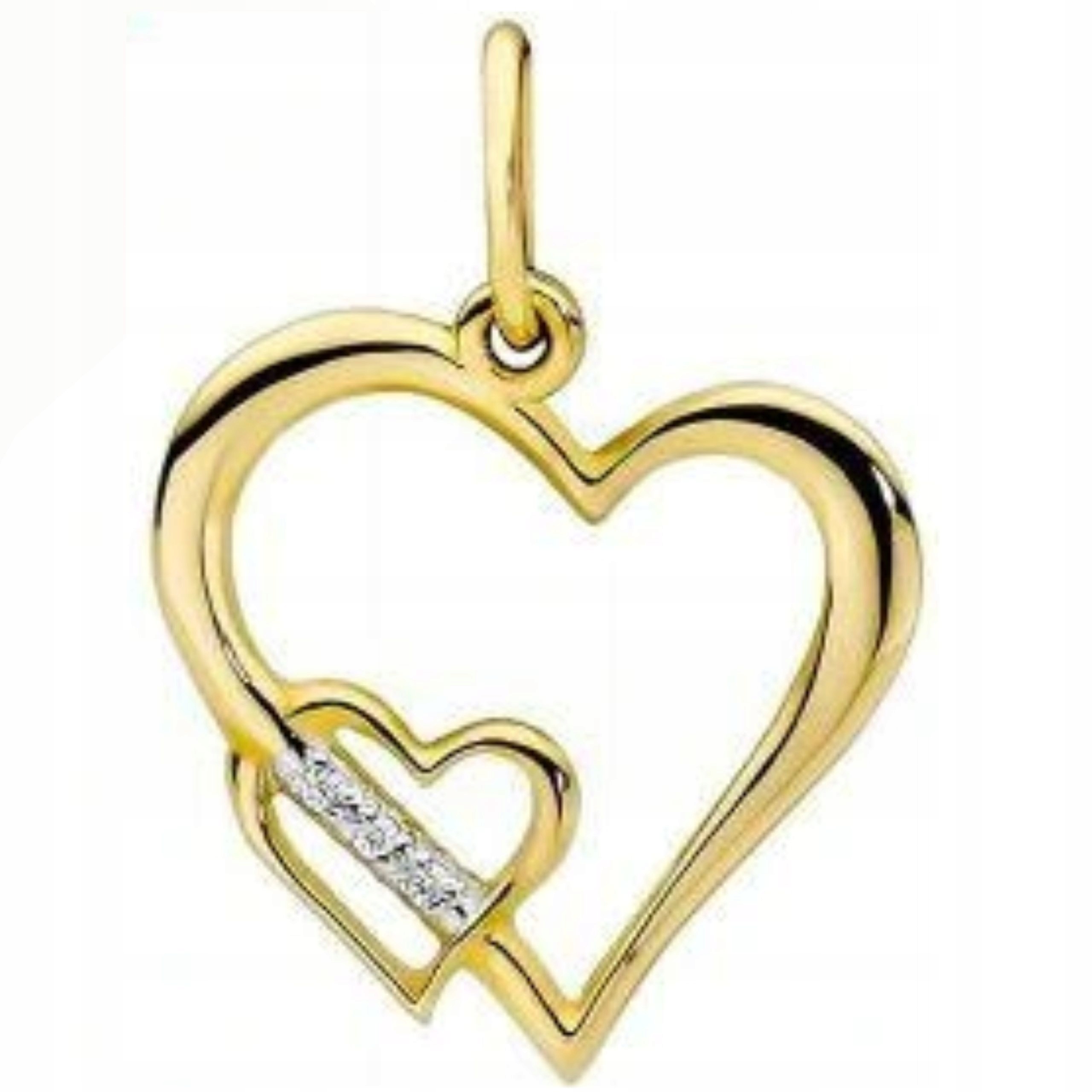 Zlatý přívěsek 585, dvě srdce s diamanty, přívěsek na řetízek ze 14k zlata