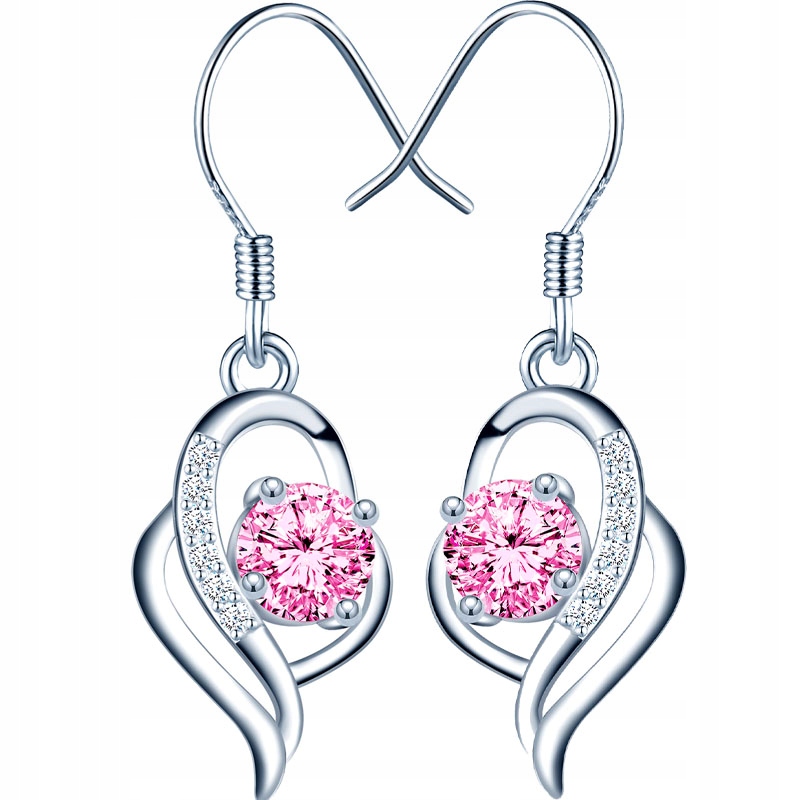 Stříbrné Náušnice s růžovým kubickým zirkonem 925, moderní vlnité Dárek
