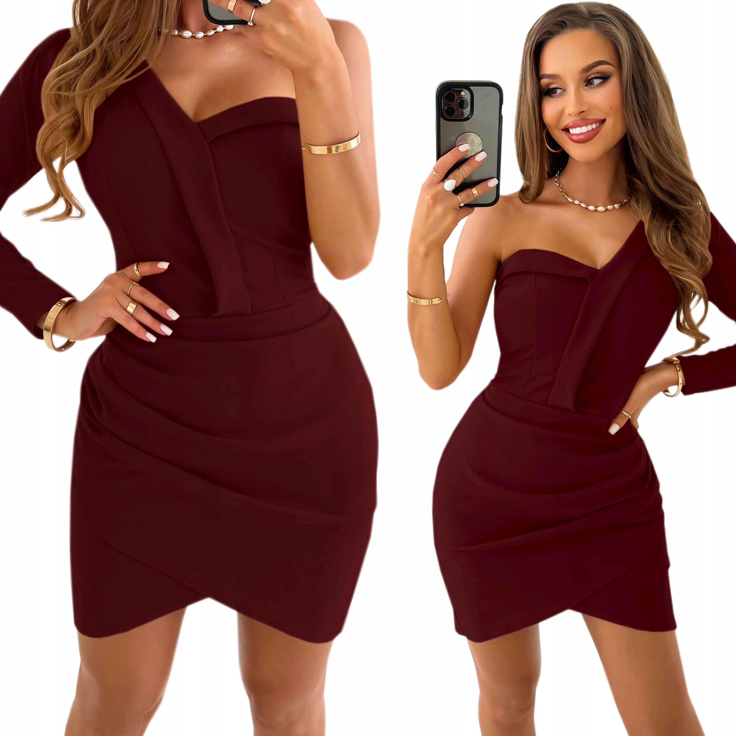 

Sukienka Ołówkowa Mini Jedno Ramię Dekolt