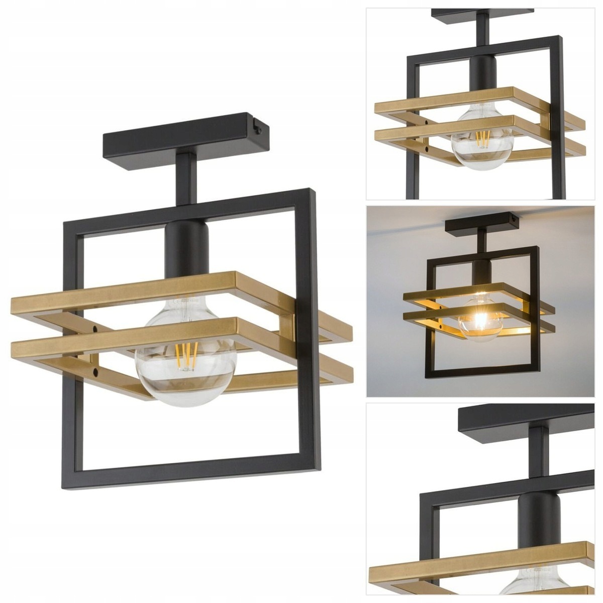 Stropní lampa Merci černá v předsíni nad zrcadlem s intenzivním leskem Sigma
