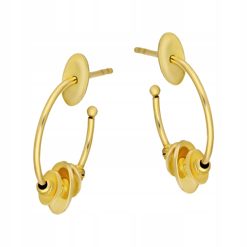 náušnice pro ženu ze zlata 585 půlkruhů s gravírovanými kuličkami dárek