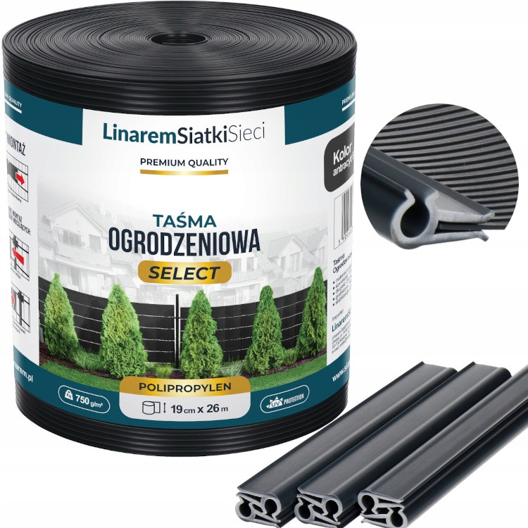 

Taśma Ogrodzeniowa Select Grafitowa 19x26m +klipsy