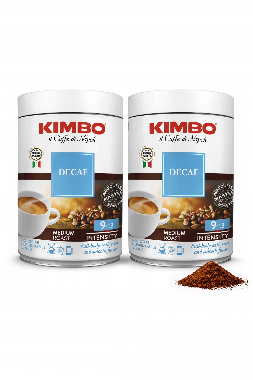 Levně Mletá káva bez kofeinu Kimbo 250 g Decaffeinato Plechovka