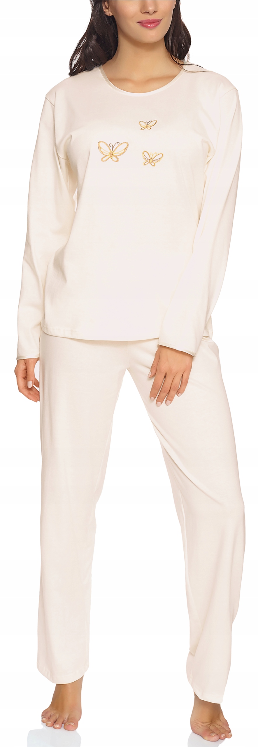 Dámské bavlněné pyžamo s dlouhým rukávem Ms-dr Ecru S