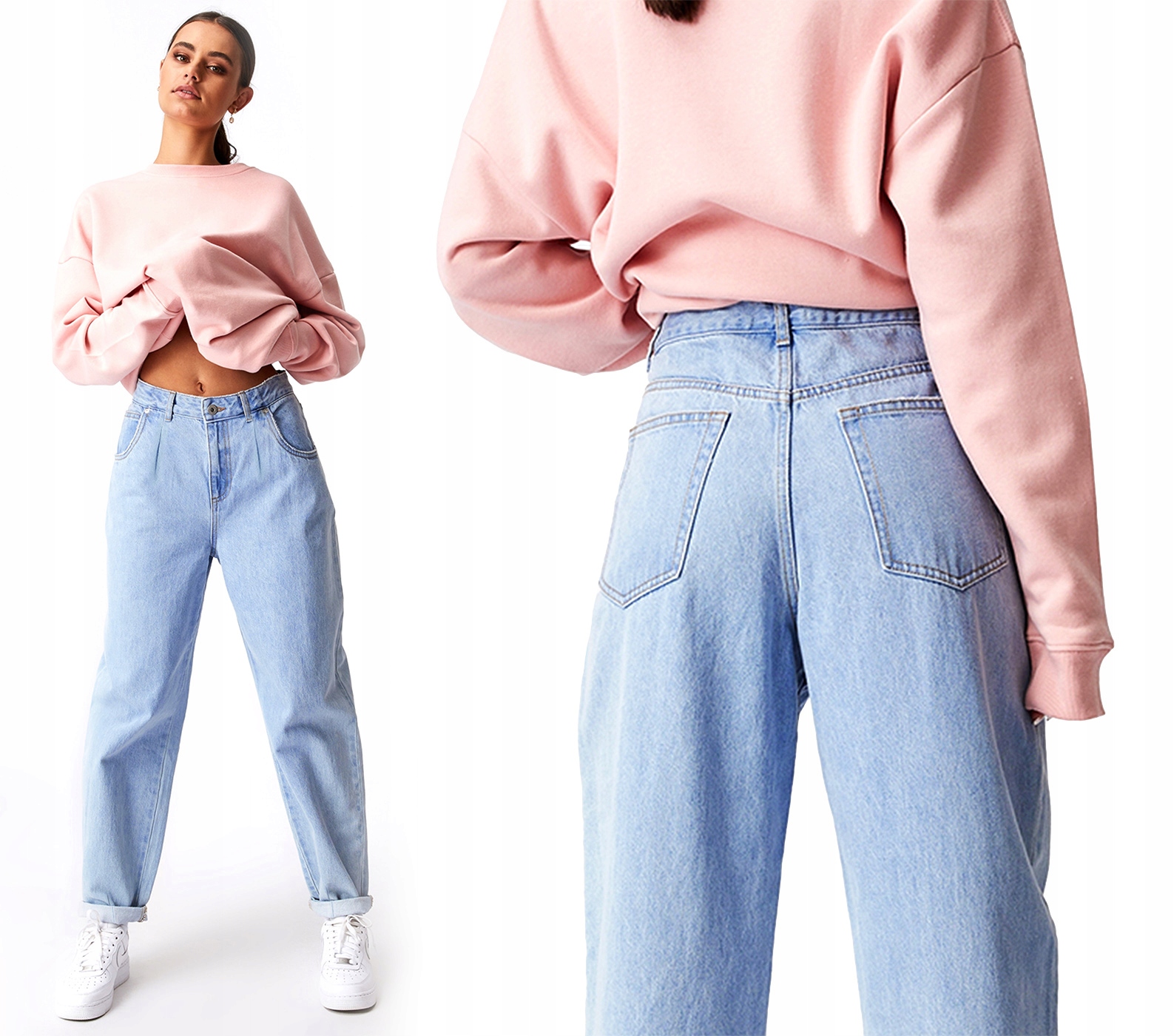 

Spodnie Slouchy Balloon Z Szerokimi Nogawkami Mom