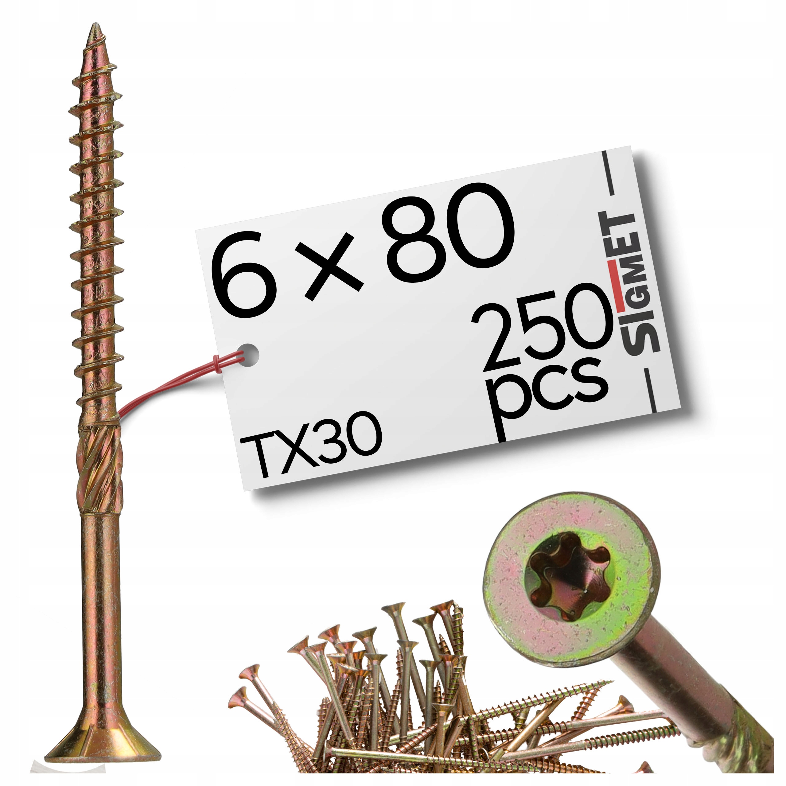 250 x Tesárske skrutky do dreva 6 x 80 mm Torx 6 x 80 mm, pozinkovaná skrutka