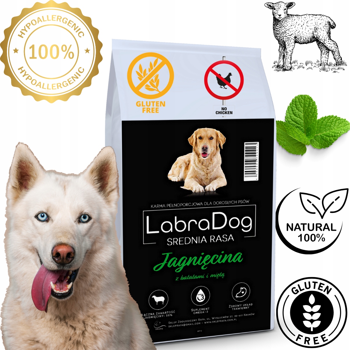 Levně LabraDog Superfood Hypoalergenní jehněčí maso pro bílá střední plemena 12 kg