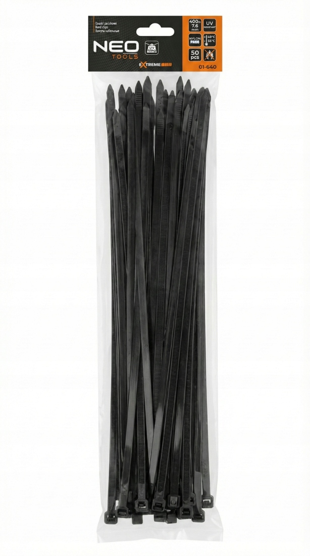 Opaski zaciskowe mocne Extreme 7,6 × 400mm czarne 50 szt. Neo
