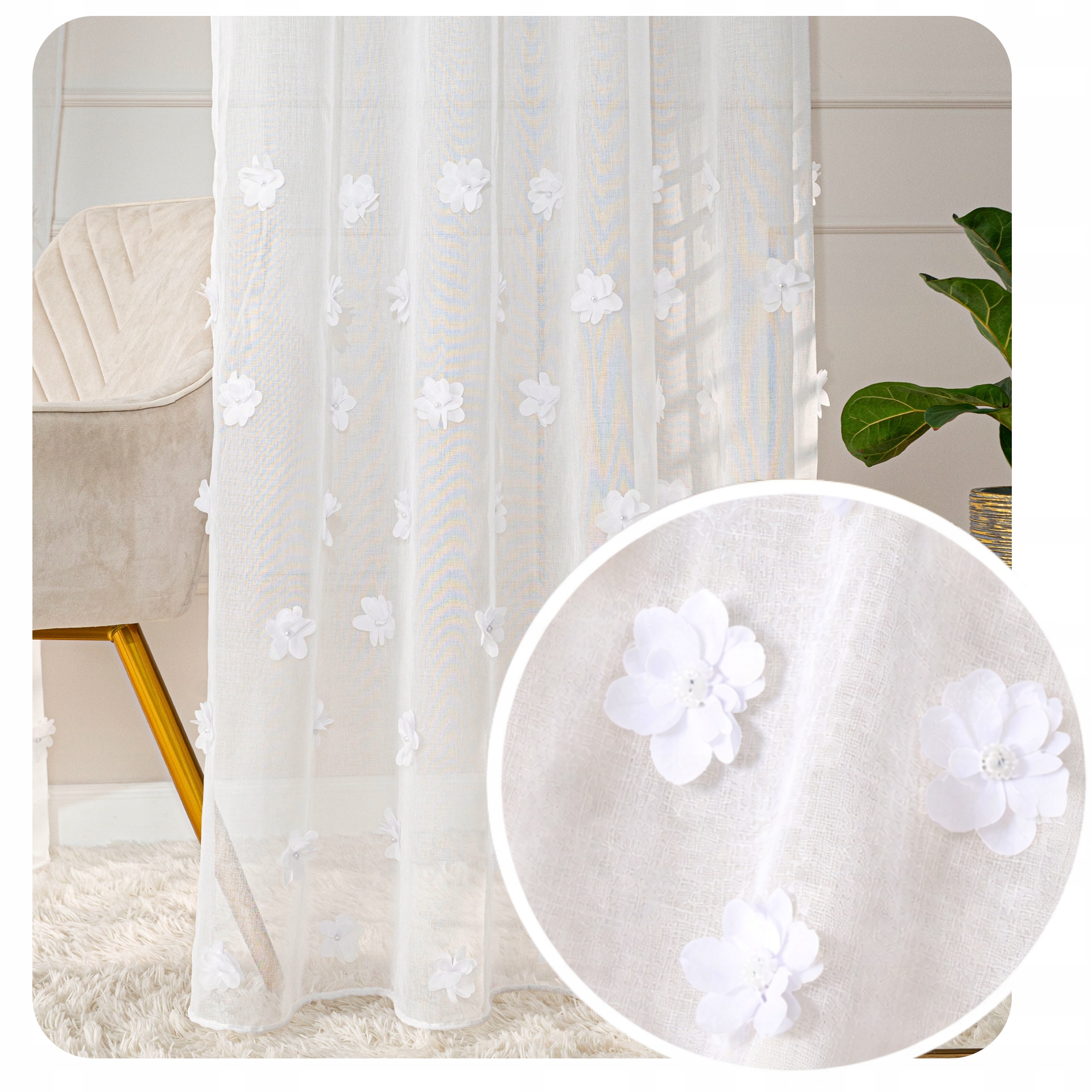 Niespotykana firana z etaminy Kwiaty 3D perły Do Salonu sypialni 300x230