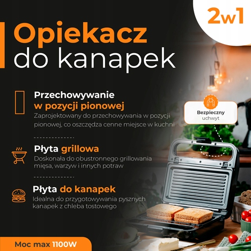 Opiekacz do Kanapek 2 w 1 Adler AD 3070 Grill Kontaktowy Czarny