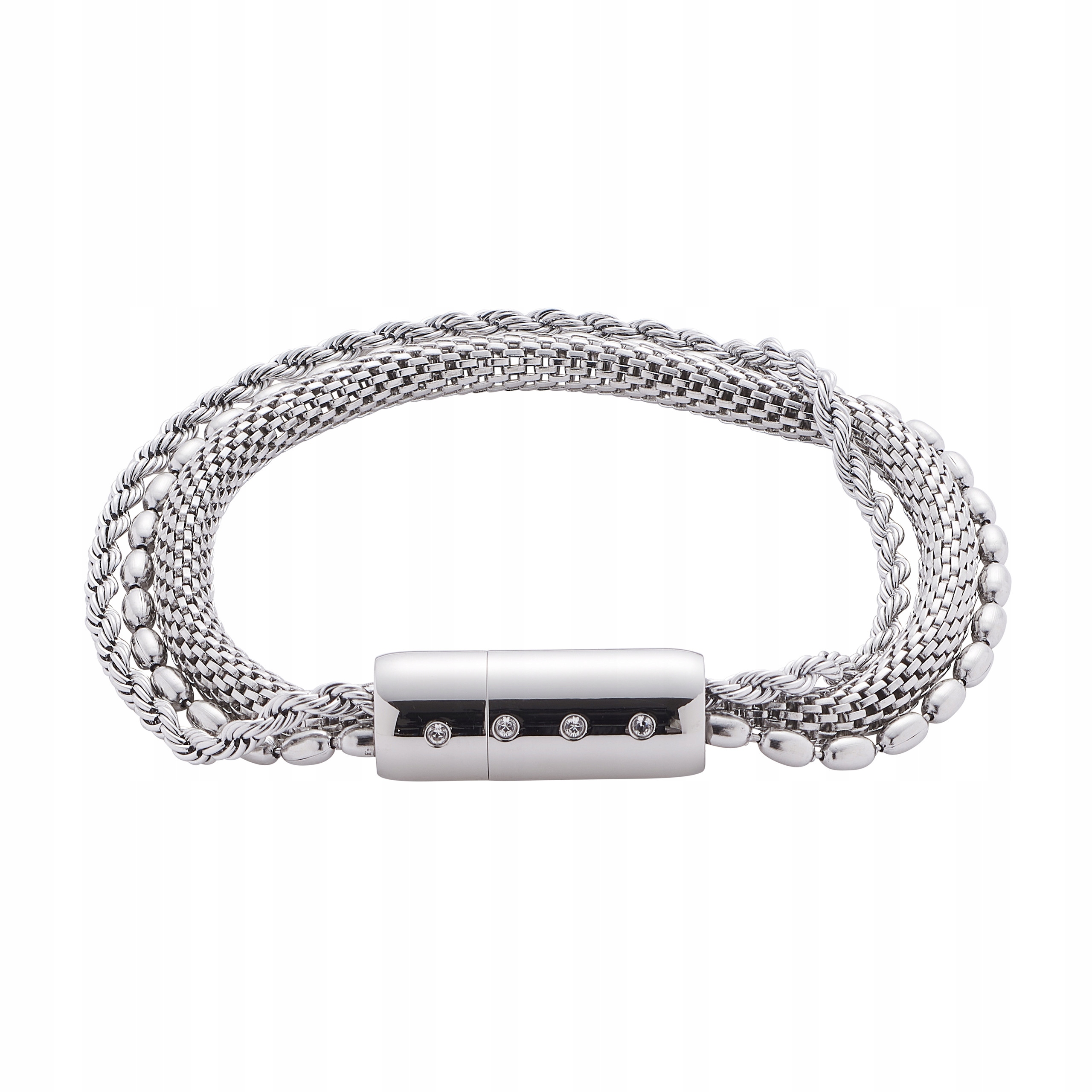 Magnetický náramek Řetízek Ocel Stříbrný Křišťál se zapínáním