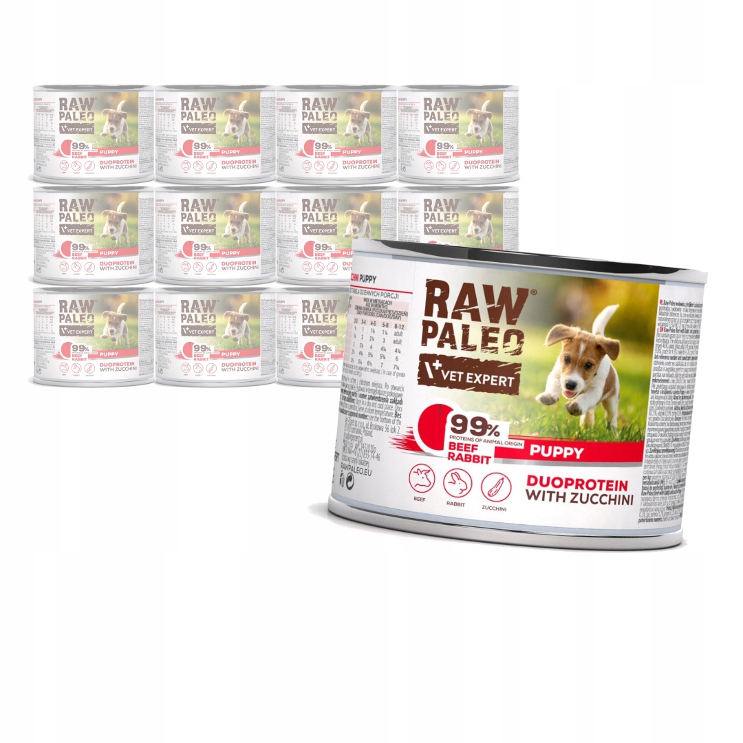 Levně Raw Paleo Puppy Duo 12x200g Vlhké Krmivo pro štěňata Hovězí králík