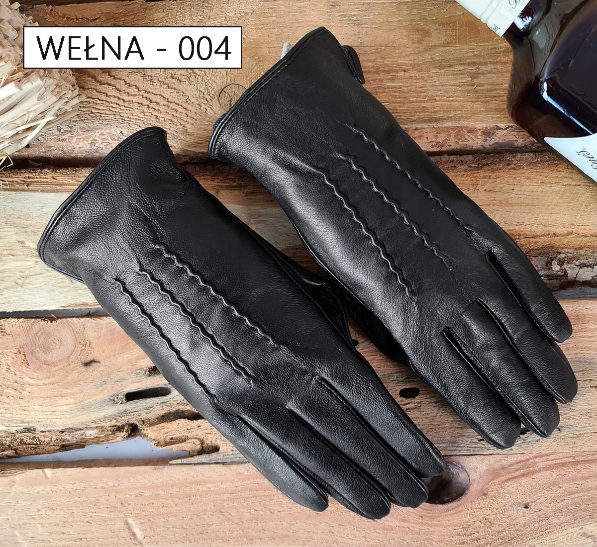 SKÓRZANE RĘKAWICZKI męskie NATURALNA SKÓRA + OCIEPLANE WEŁNĄ, DOTYKOWE - XL Wzór dominujący bez wzoru