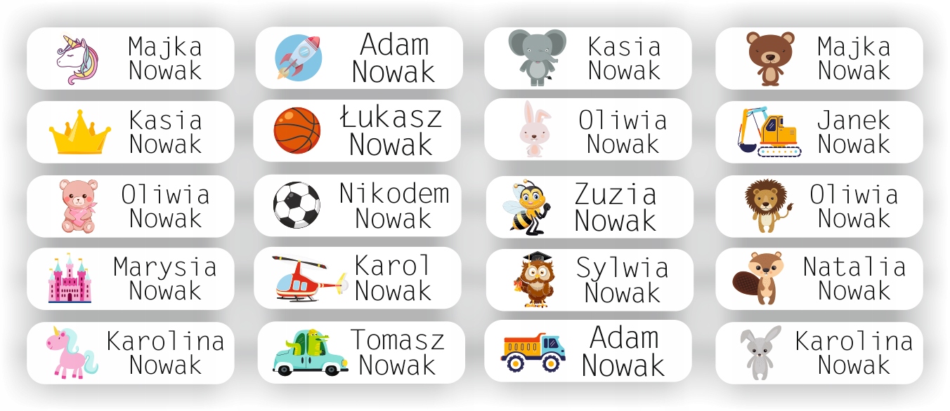 

28x Naprasowanki Metki Naklejki Imienne Imienniki