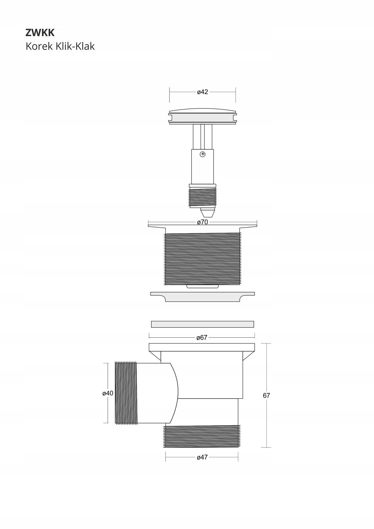 Zestaw wannowy chrom korek klik klak z maskownicą Marka Corsan
