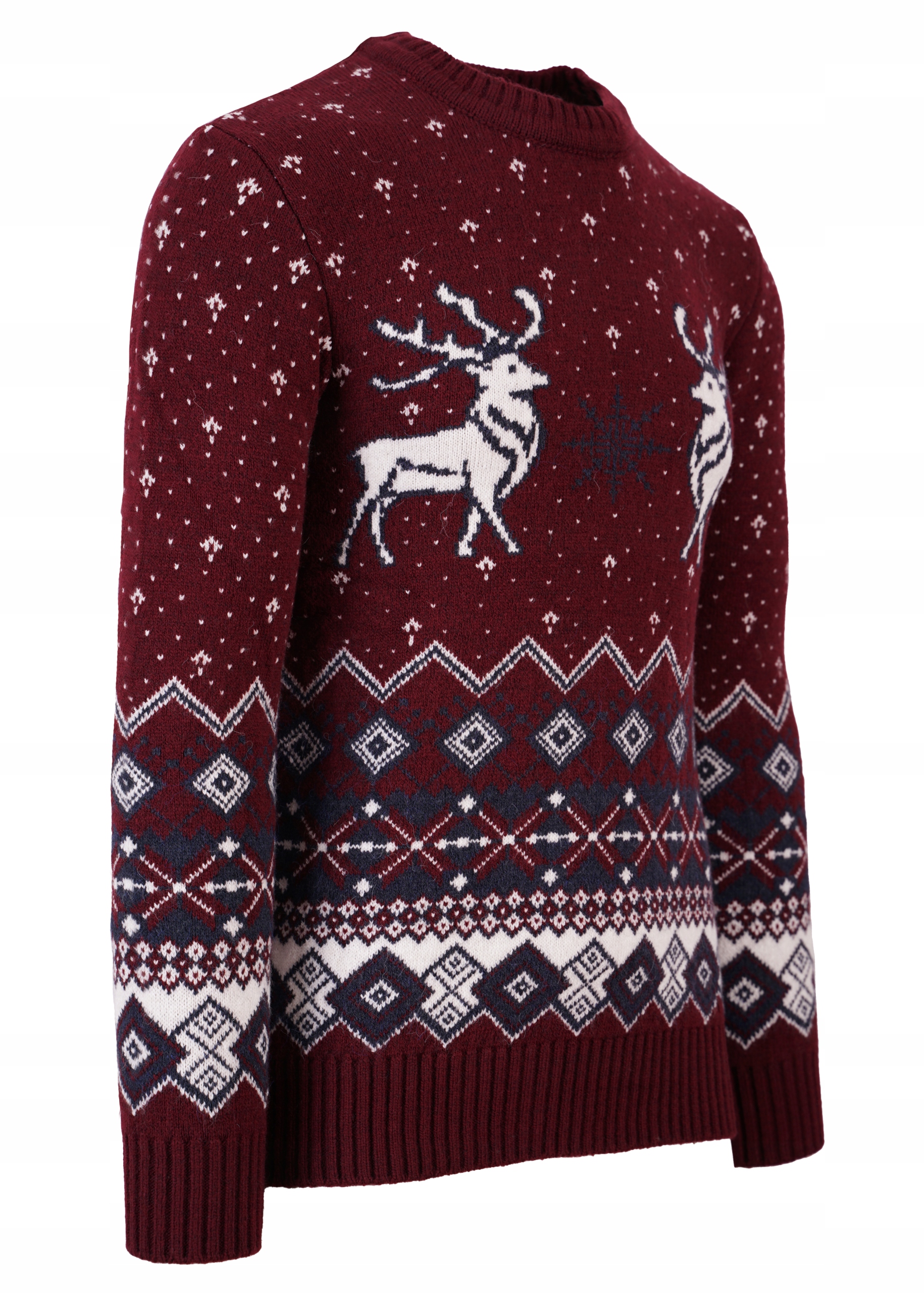 SWETER MĘSKI ŚWIĄTECZNY RENIFER WEŁNA NORWESKI S M Dekolt okrągły