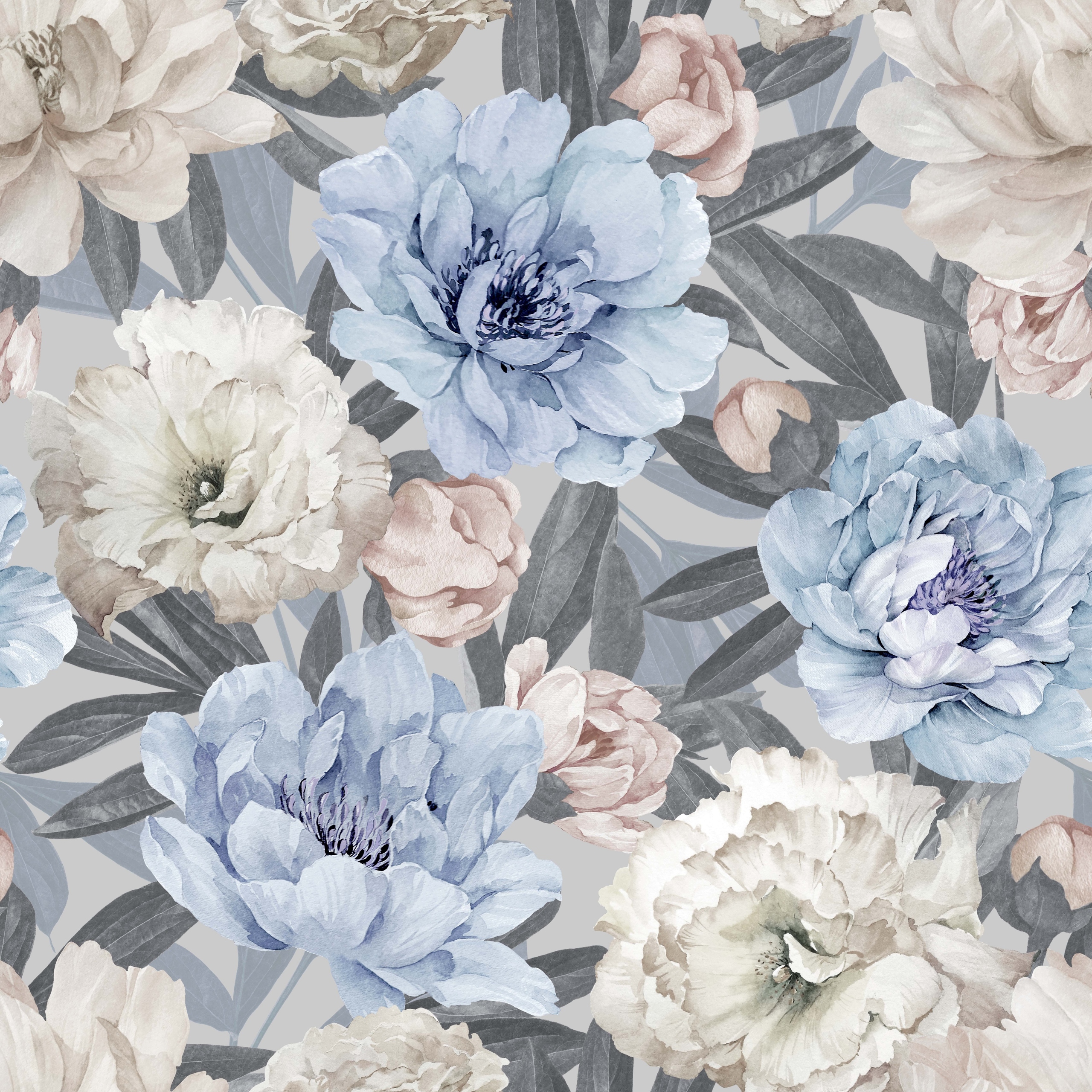 

Tkanina kwiaty piwonie/peonie niebieskie 150cm