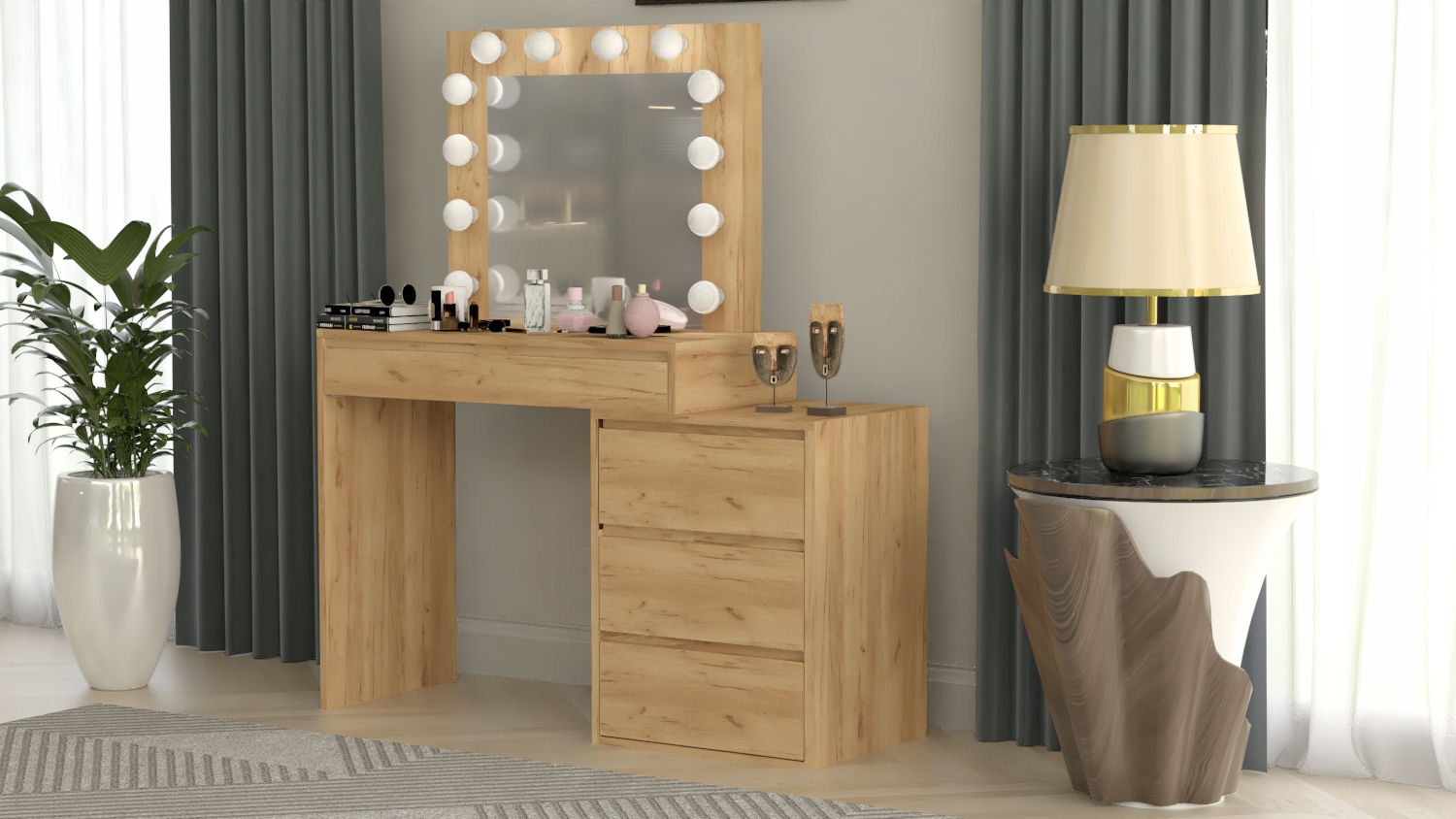 TOALETKA KOSMETYCZNA LUSTRO Z OŚWIETLENIEM 12x LED BETIB Dąb Craft Marka German