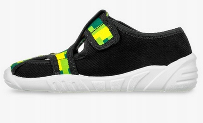 PANTOFLE KAPCIE DZIECIĘCE DO PRZEDSZKOLA ZETPOL SZYMON ZIELONY NA RZEPY R30 Kolor czarny