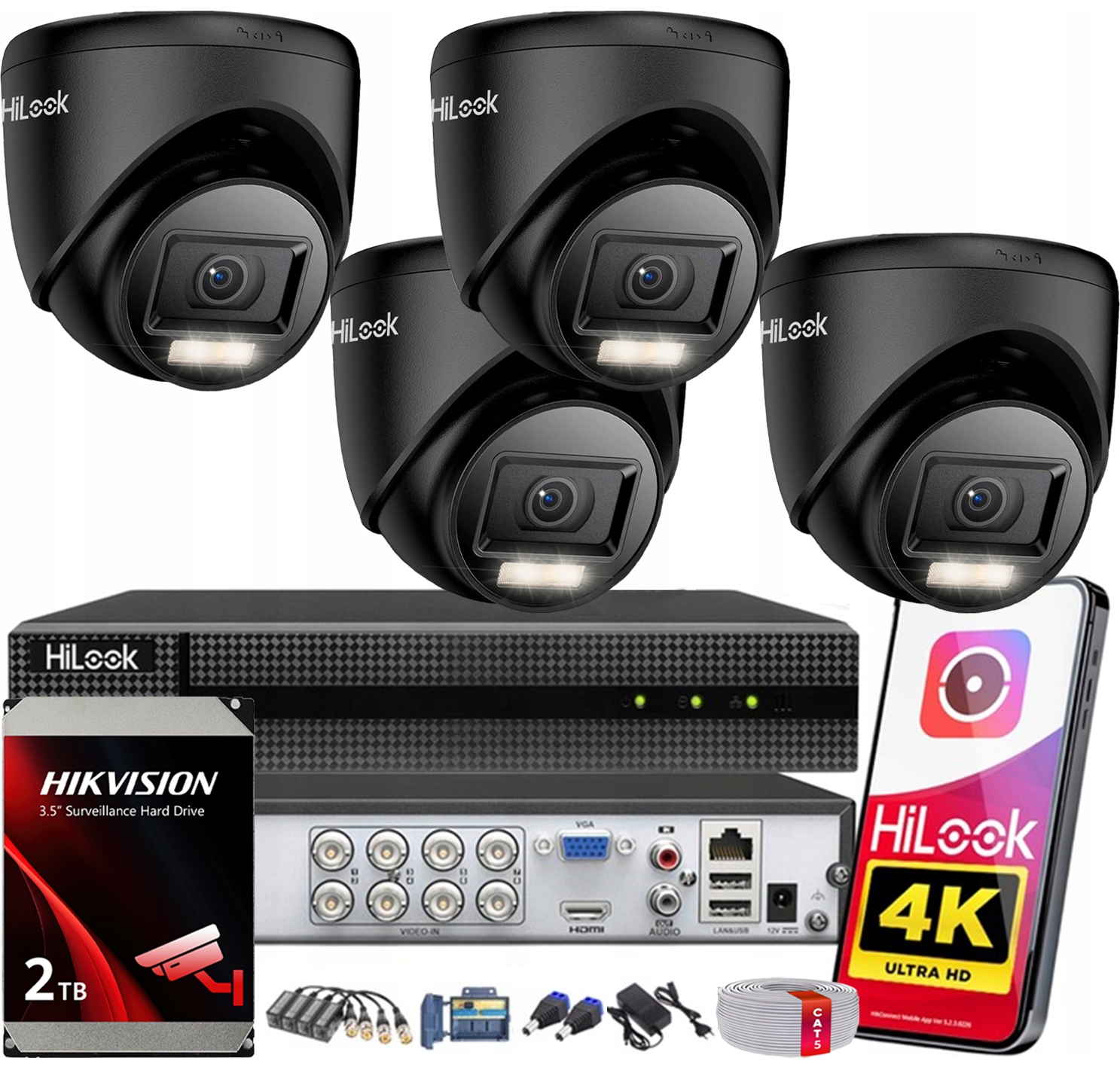 Sada na monitorovanie 8MPx 4K HiLook od Hikvision 4 Kamery Ahd Disk 2TB