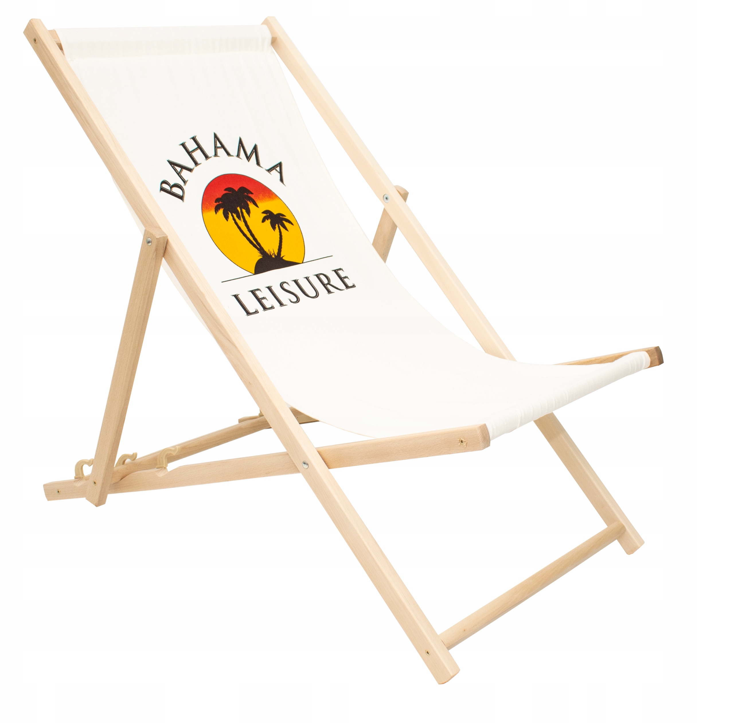 LEŻAK DREWNIANY OGRODOWY PLAŻOWY SKŁADANY BAWEŁNA