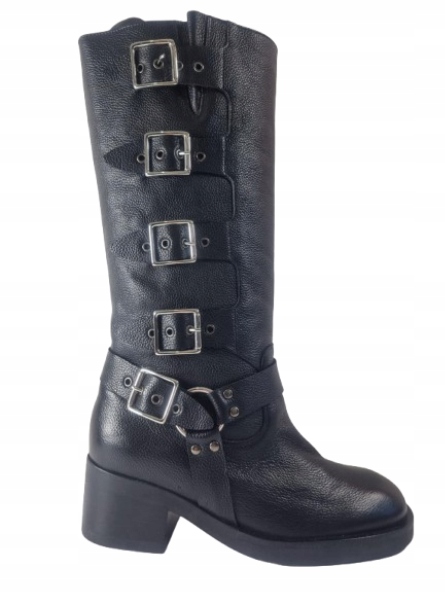 černé dámské kozačky kozačky s krásnými koženými přezkami Karino 37