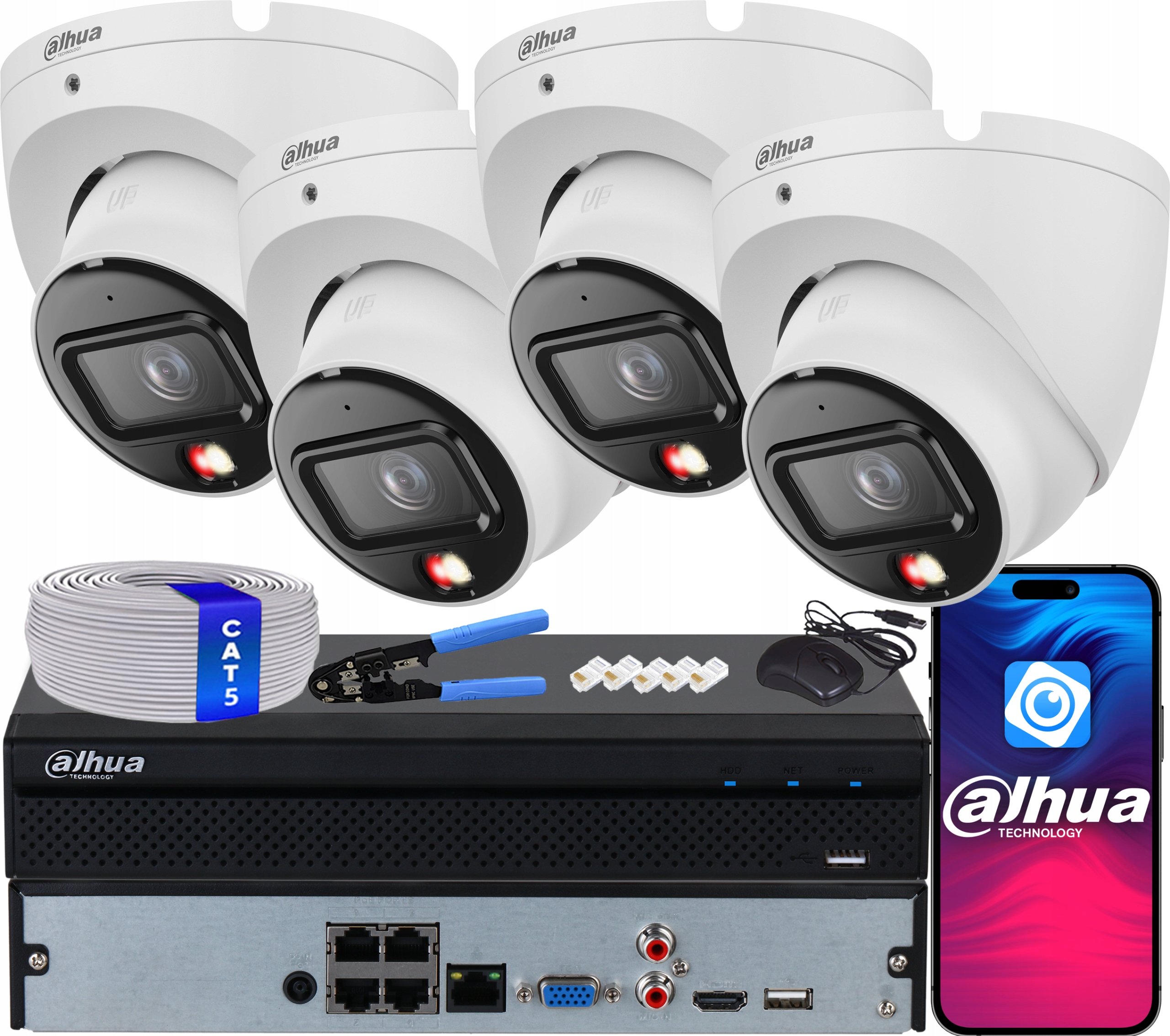 Zestaw Monitoringu Ip 4x IPC-HDW1839T-A-IL Smart Dual Light 8.3Mpx 4K Dahua