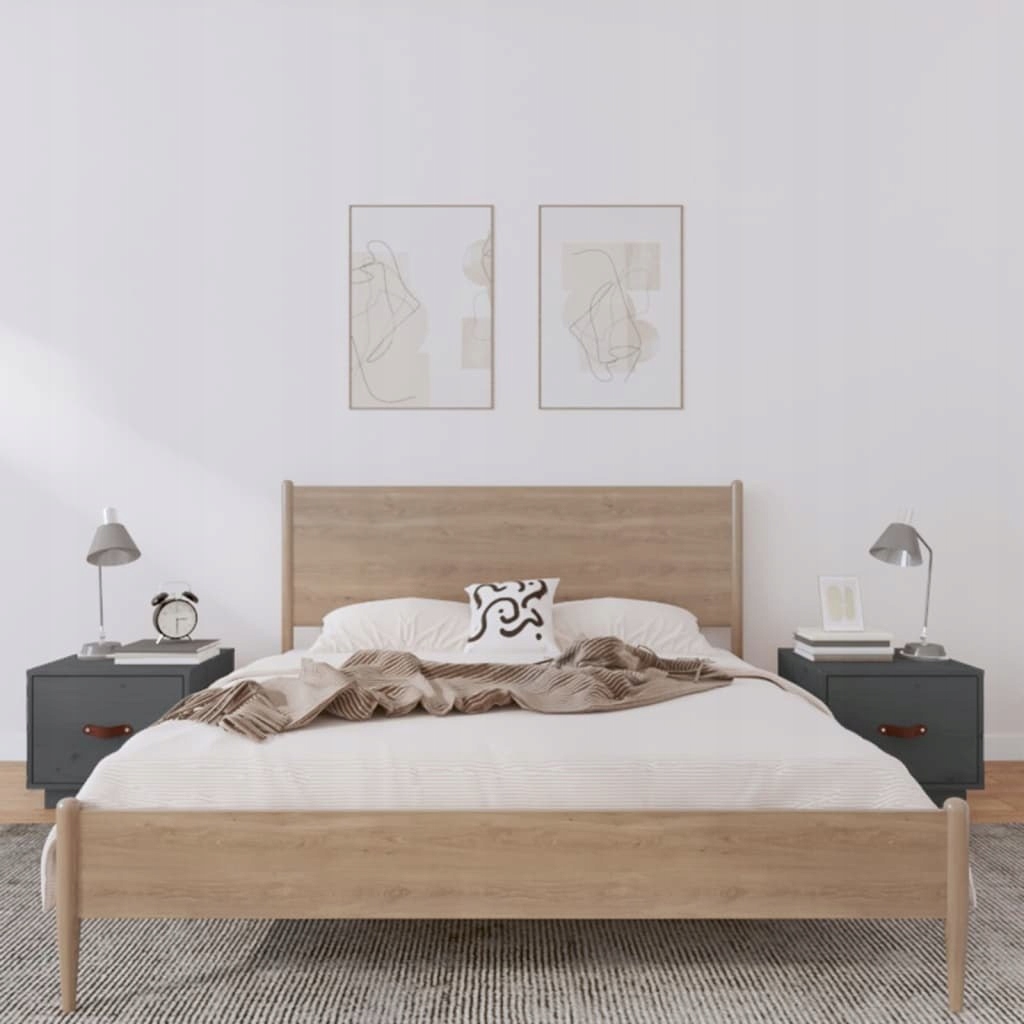 Nočné stolíky, 2 ks, sivé, 40x34x35 cm, masívne borovicové drevo