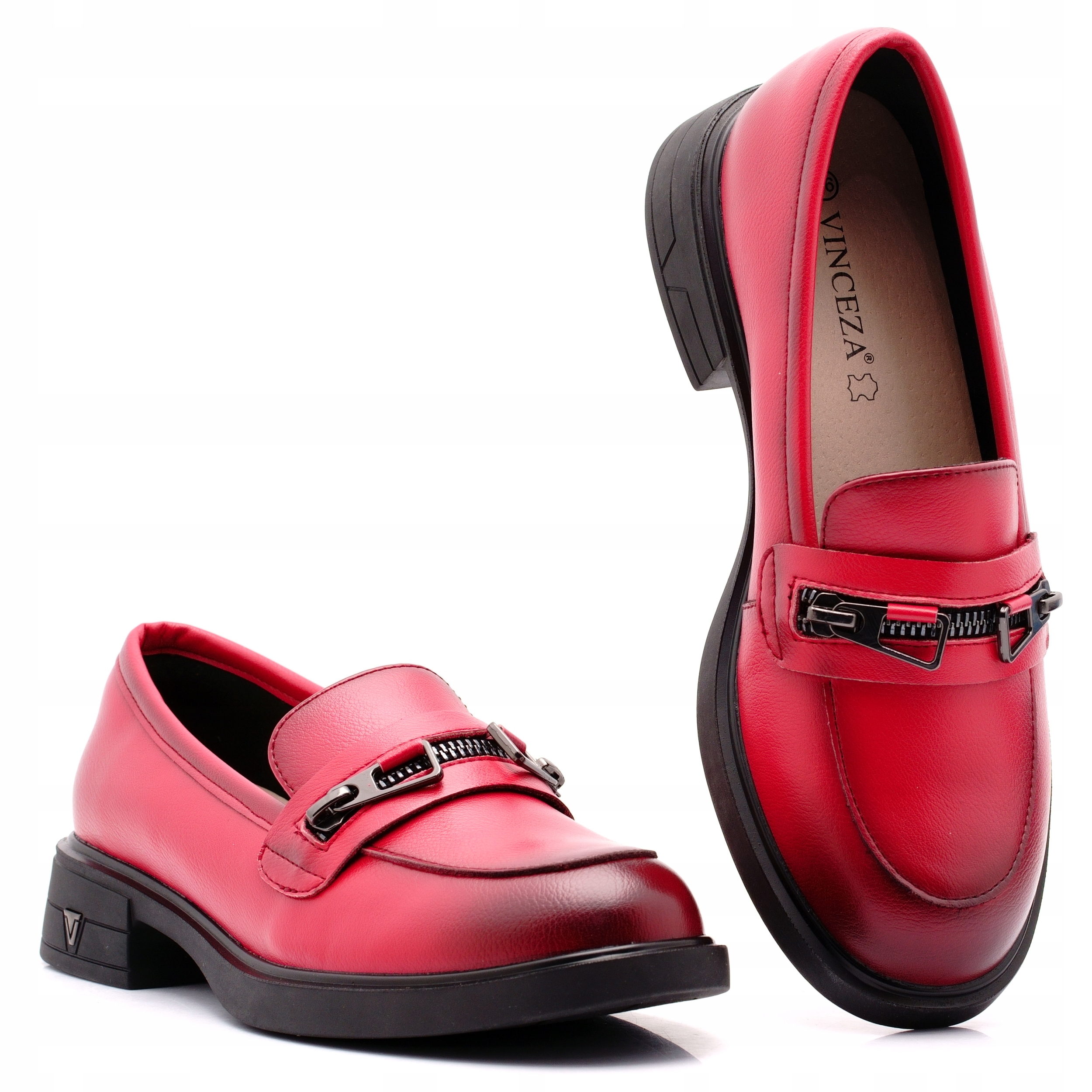 Vinceza Buty Damskie Mokasyny Półbuty Lordsy Skórzane Czerwone 39965 41