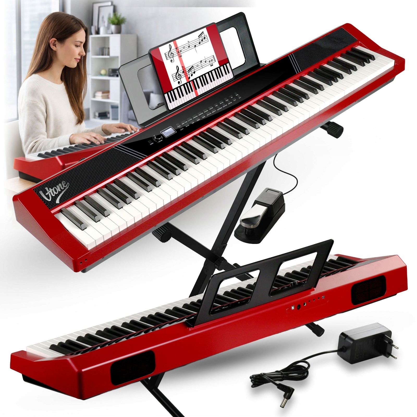 Digitální Piano 88 Kláves Vážená Klávesnice Usb MIDI Aux Sunstain Stativ
