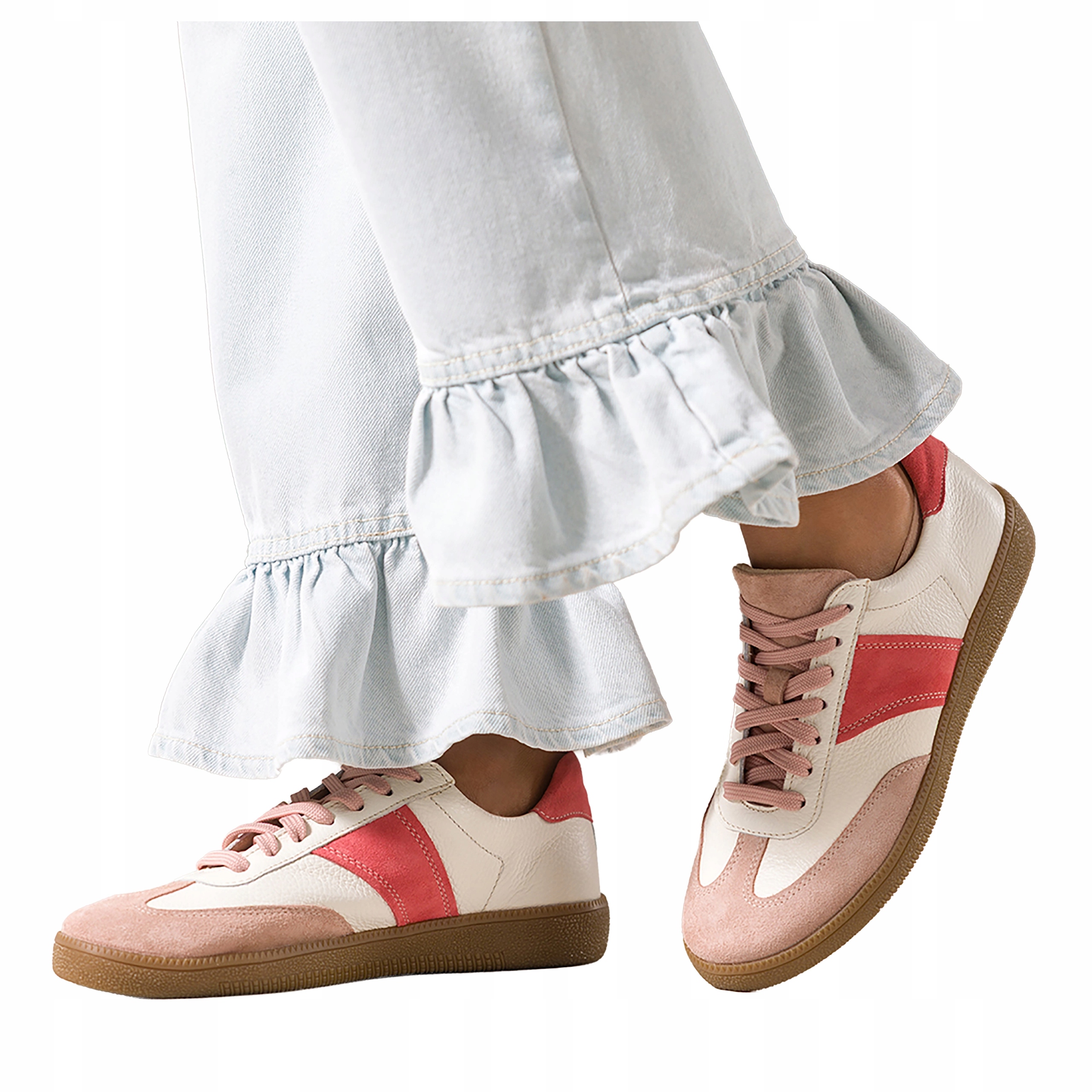 Krémové dámské kožené sportovní tenisky s elastickým šněrováním, velikost 38