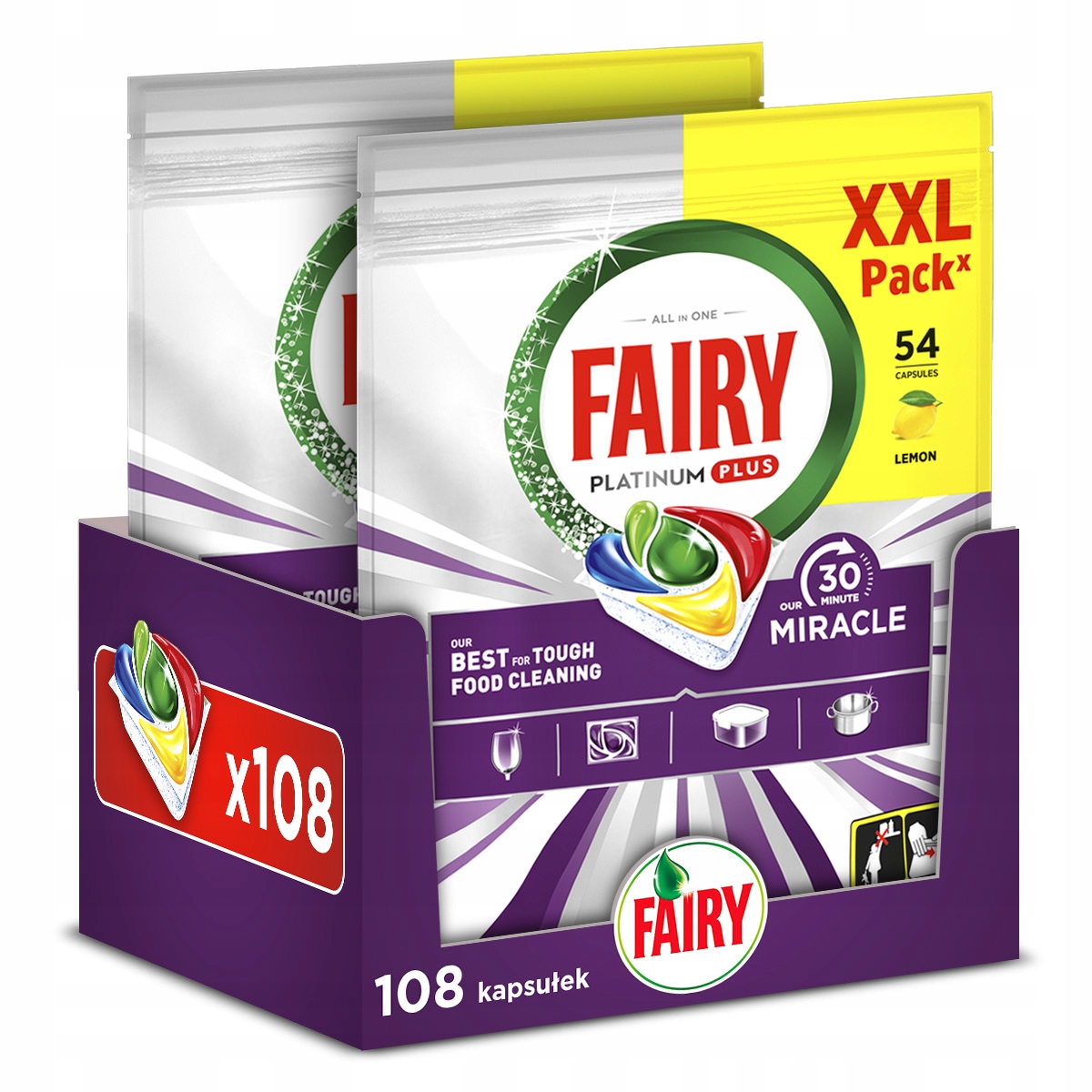 Fairy Platinum Plus 30 Minute Miracle Kapsułki do zmywarki Cytryna 2x54szt