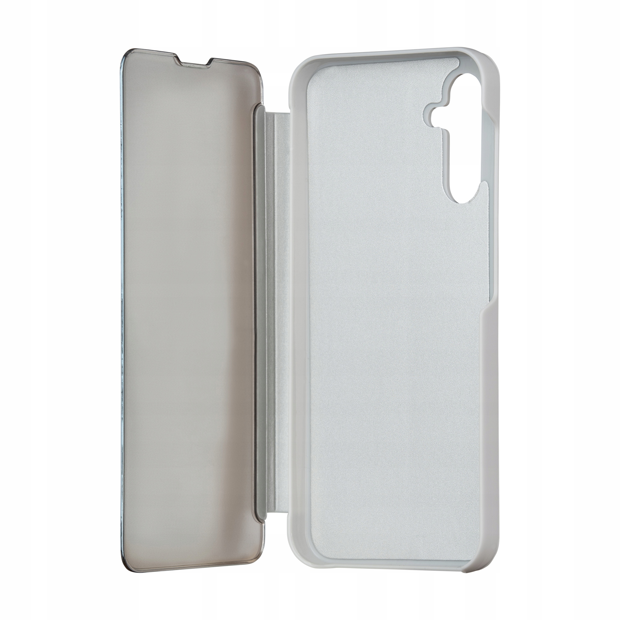 Etui Fold Mirror View do Samsung Galaxy A14 4G A14 5G srebrne Tecto Shield
