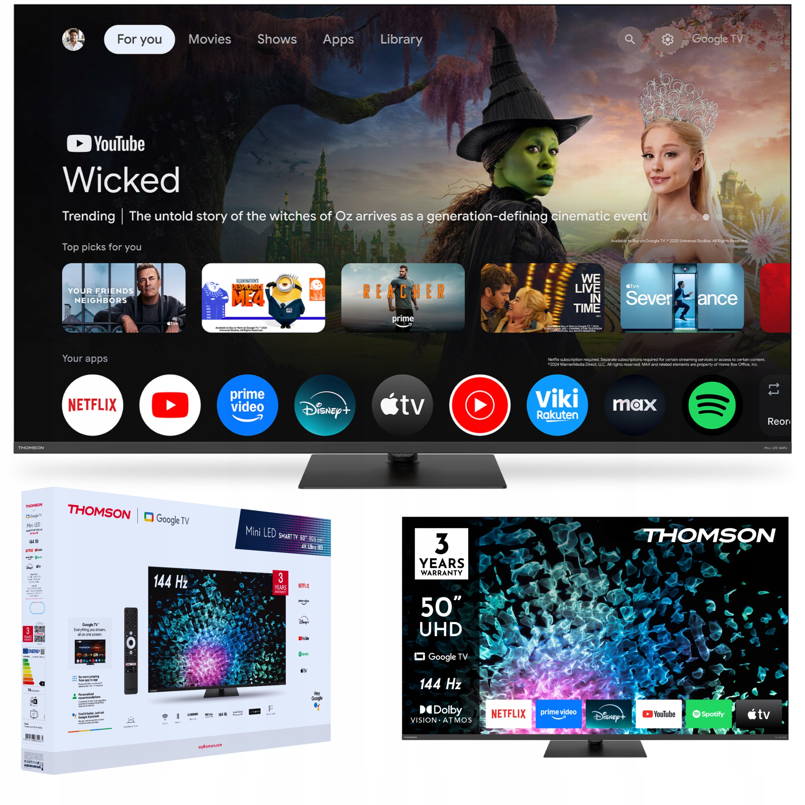 Telewizor Mini Led 50" Thomson 50MG7C15 144Hz Smart Tv Google Tv Bezramkowy