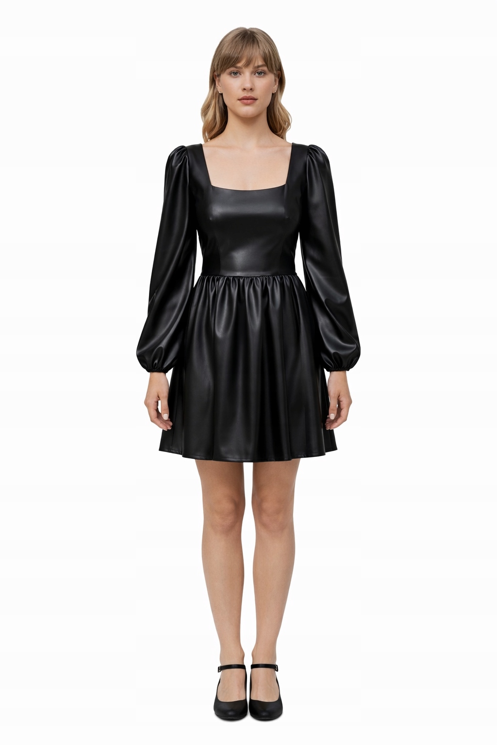 Černé Šaty S Dlouhým Rukávem A Čtvercovým Výstřihem L 1I3A