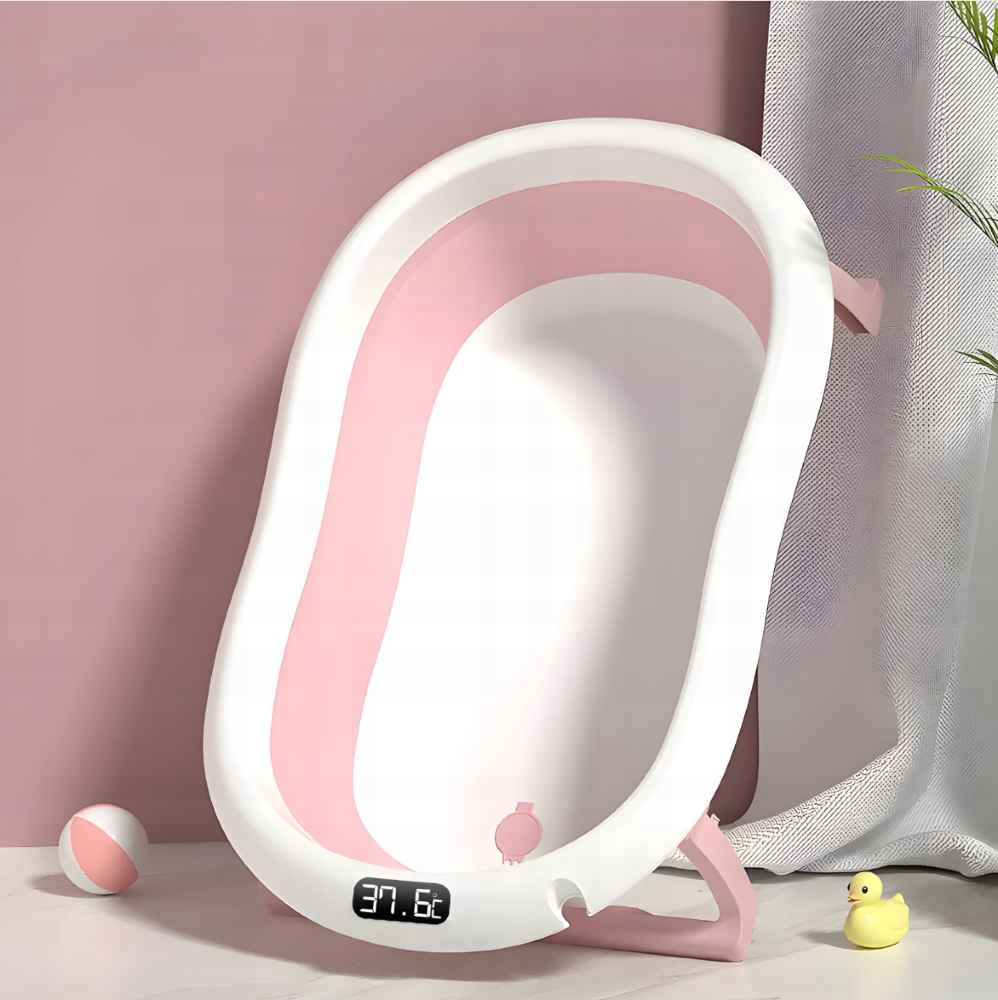 WANIENKA SKŁADANA DLA DZIECI Z TERMOMETREM PODUSZKĄ SILIKONOWA RÓŻOWA Marka bez marki