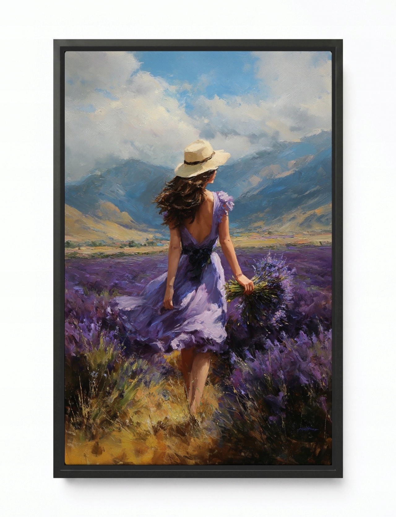Obraz Rám Americká Krabička Žena Dívka Provence Květiny Levandule 80x120