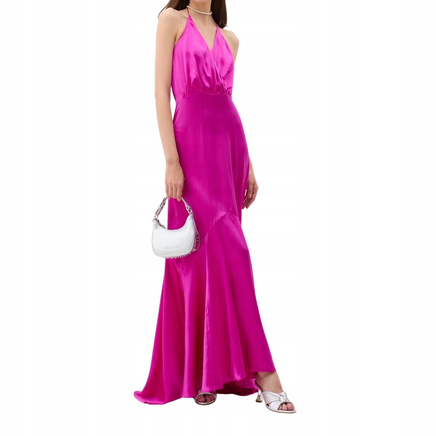 Dámské koktejlové maxi Šaty Guess, saténová fuchsiová, hedvábná vel. It 42