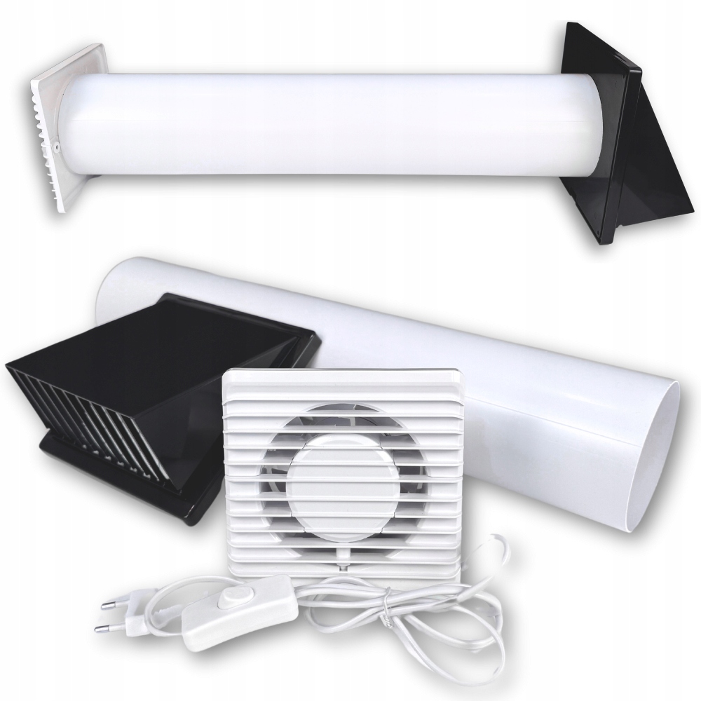 Ventilační sada pro odvětrání ventilátoru přes zeď 125 mm Kabel Vypínač
