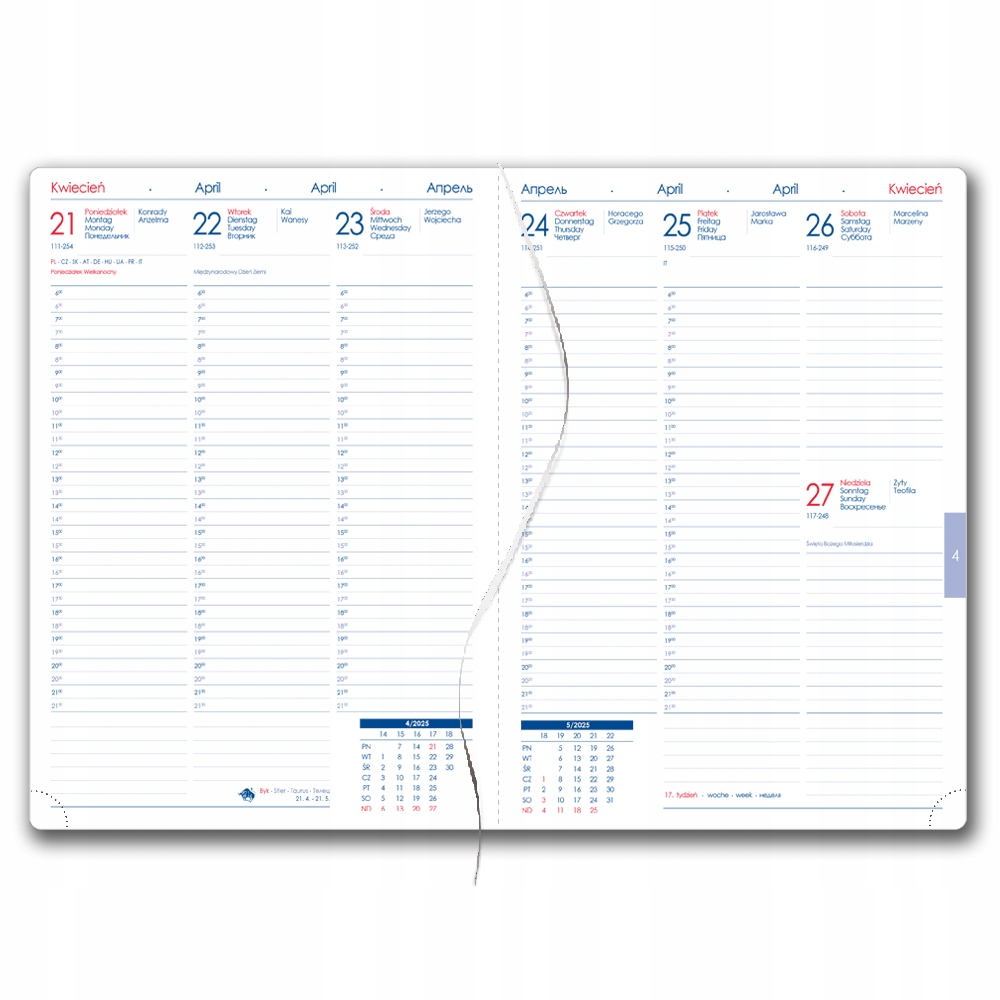 KALENDARZ KSIĄŻKOWY TYGODNIOWY B5 2025 WYSOKA JAKOŚĆ Kod producenta RTB5-PL-24-25