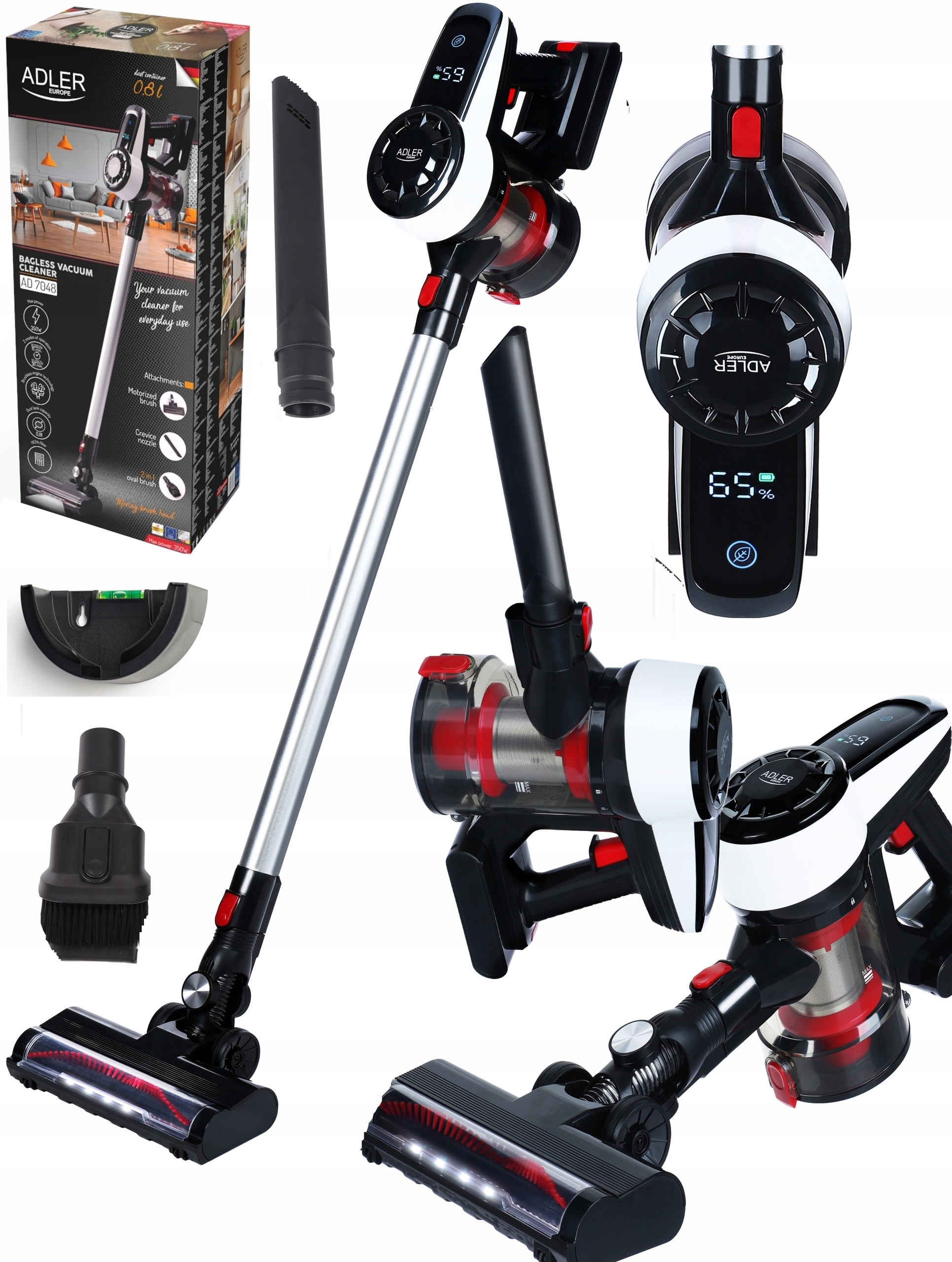 Vysavač Bezdrátový Vertikální Ruční 3v1 350W Bezsáčkový Elektrokartáč