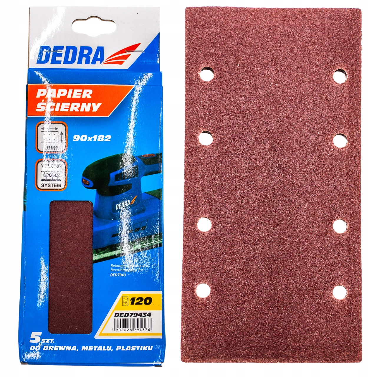

Papier ścierny rzep szlifierka 90x182mm P120 5szt